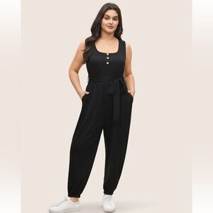 BloomChic Supersoft Essentials Plain Button Detail Belted Jumpsuit us12